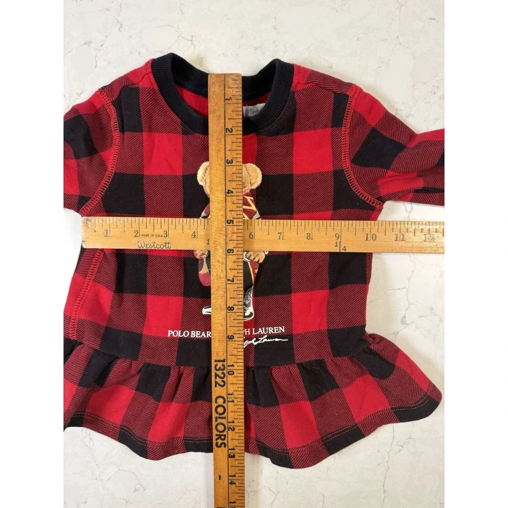 Ralph Lauren Polo Baby Girl Bear Top Dress Red Black Flannel Buffalo Check 12M